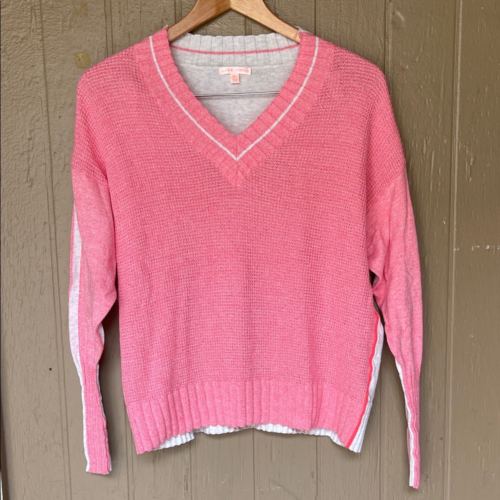 Lisa Todd Bordeline Pink V-Neck Sweater size XL